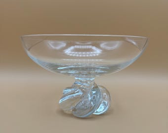 Swedish Art Glass Pedestal Bowl Clear Crystal Footed Serving Bowl Twisted Spiral Swirl Base Scandinavian Decor Centerpiece