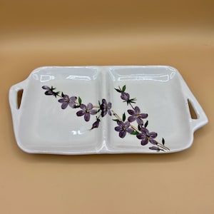 Floral Divided Tray with Purple Flowers, Made in Italy, 1991 – Elegant Serving Dish, White