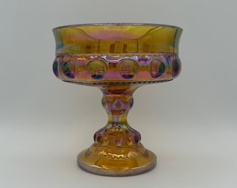 Vintage Indiana Glass Kings Crown Iridescent Carnival Glass Compote