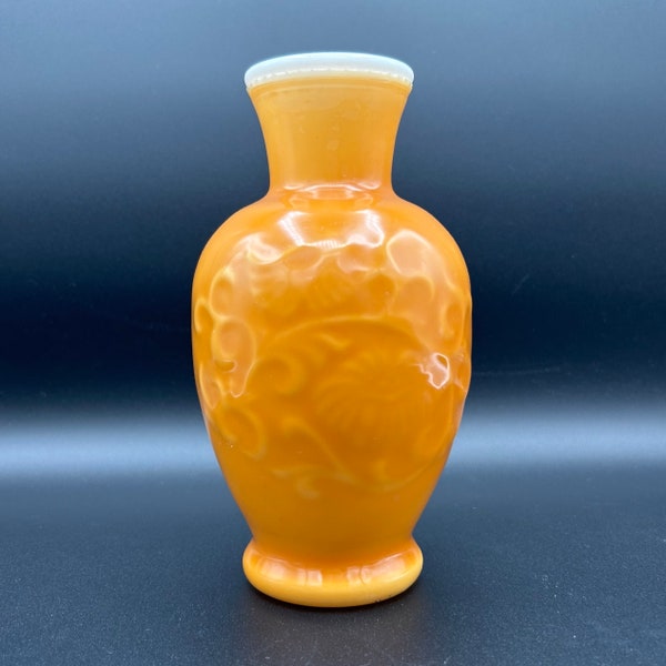 Avon milk glass vase - Spring Banquet, vintage, antique, amber, milk glass, scented, vase, orange, yellow, mustard, white