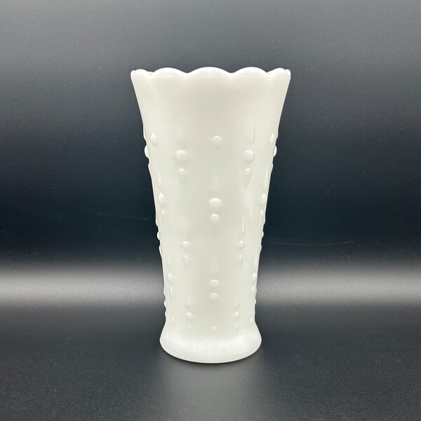 Anchor Hocking Milk Glass Vase - Pearl Scalloped Edge, Teardrop, flowers, floral, White, Simple, Milk Glass, vintage, antique