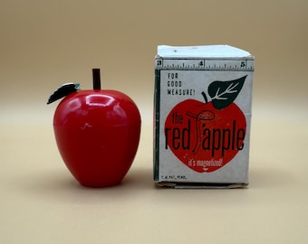 Vintage Red Apple Measuring Tape 36 Inch 3 Foot Fabric Tape Measure Leaf Stem Lock Red Green Brown Sewing Collectible Decor