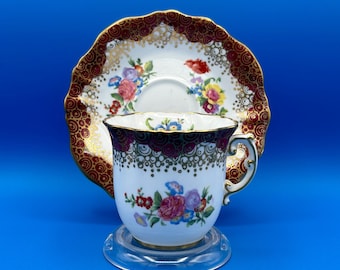 Vintage Hammersley Floral Teacup and Saucer Set: English Bone China