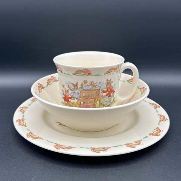 Bunnykins Children’s Dish Set - Royal Doulton, 3-piece set, plate, bowl, cup, rabbit, 90s, dishes, collectible, collection