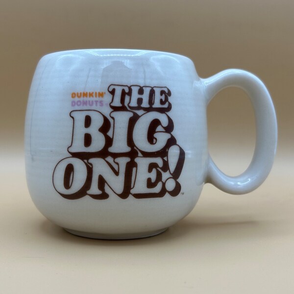 Dunkin' Donuts "The Big One!" Mug - vintage, antique, Bel Terr, heavy, 1980, thick-walled, ceramic, brown, cream, cup, coffee, Starbucks