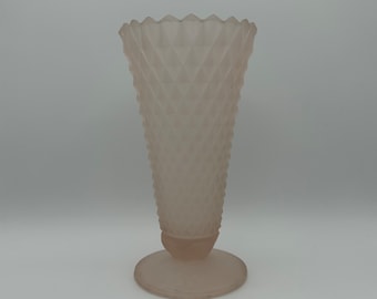 Frosted Pink Vase - depression glass, diamond pattern, pressed, vintage, antique
