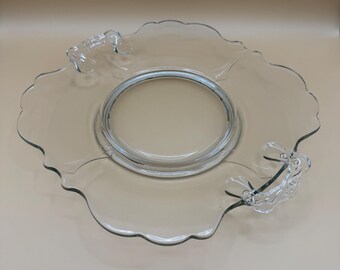 L.E. Smith Mt Pleasant Square Tray Clear Depression Glass Scalloped Plate Decorative Loop Handles Serving Dish Vintage Table Decor