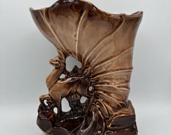 Brown McCoy Pottery Deer Cornucopia Planter Woodland Ceramic Home Shelf Decor