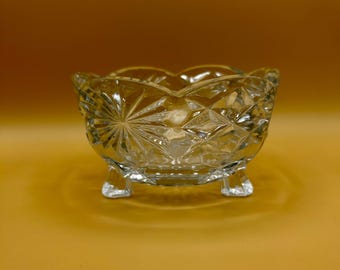 Pressed Glass Sugar Bowl: Starburst Design, Scalloped Rim