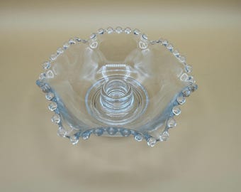 Heisley Lariot Clear Glass Candle Holder Folded Crystal Glass Loop Trim Decorative Votive Taper Holder Vintage Tabletop Home Decor