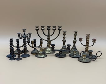 Collezione di portacandele in miniatura - Candelabro, corona d'Avvento, portacandele in ottone