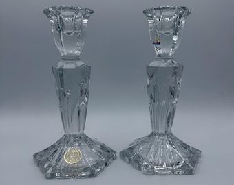 Set di portacandele in cristallo al piombo: design esagonale alto, prodotto in Polonia