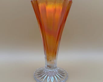 Jarrón acanalado de vidrio de carnaval naranja, elegante y alto, pieza decorativa para decoración del hogar, centro de mesa de exhibición de colección, estilo vidrio artístico.