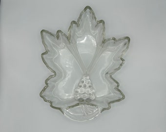 Vintage Indiana Glass Grape Leaf Relish Dish - 3-Part Serving Tray