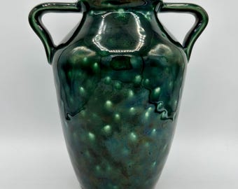 Iridescent Flamed Stoneware Vase: Small Green Grès Flammé Pottery