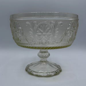 Indiana Glass Footed Kompottschale - Kompliziertes Pressglas-Design zum Servieren von Obst, Desserts oder Displays - Eleganter Sockel-Tischakzent
