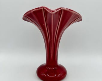 McCoy Miniature Fan Vase Burgundy Ceramic Pottery Collectible Home Decor Accent