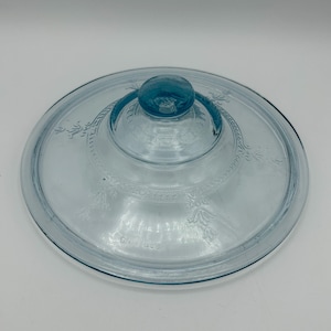 Fire King Philbe-deksel: blauw getinte ronde glazen deksel (2,25" hoog)