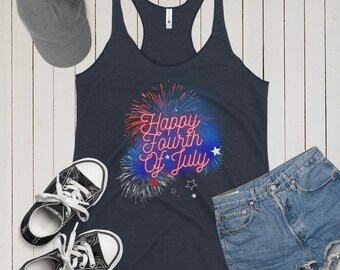 Happy Fourth of July Fireworks Tank: Celebrate Independence Day! Women's Racerback Tank