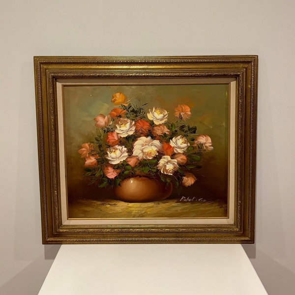 Original Framed Still Life Oil Painting- Floral Artwork- Artist Signed- Robert Cox- Large Painting- Free Shipping