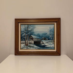 Framed Original Landscape Oil Painting- Covered Bridge Oil Painting- Artist Signed- Free Shipping