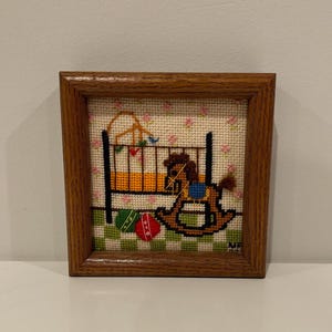 Vintage Framed Horse Needlepoint/Cross-Stitch Art-  Embroidered Horse- Free Shipping