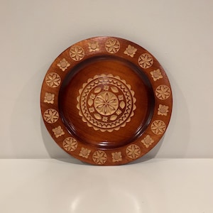 Vintage Carved Wood Plate- Decorative Tray- Folk Art- Free Shipping