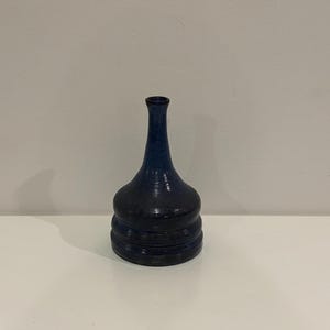 Unique Handmade MCM Bud Vase- Blue Narrow Neck Vase- Artist Signed- Studio Pottery- Free Shipping