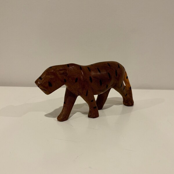 Vintage Wood Hand Carved Tiger Figurine- Genuine Besmo Product- Handmade Sculpture- Made in Kenya- Free Shipping