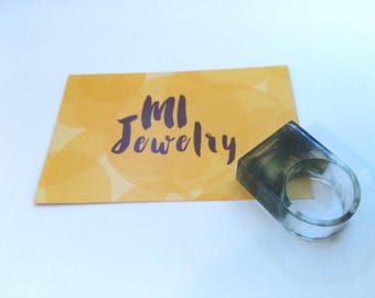 Clear & green swirl square resin ring