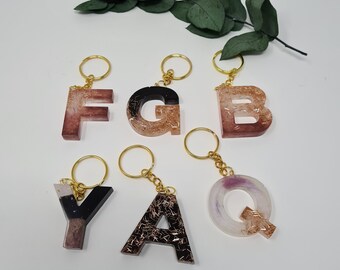 Letter Key Chain in resin with black pink and bronze