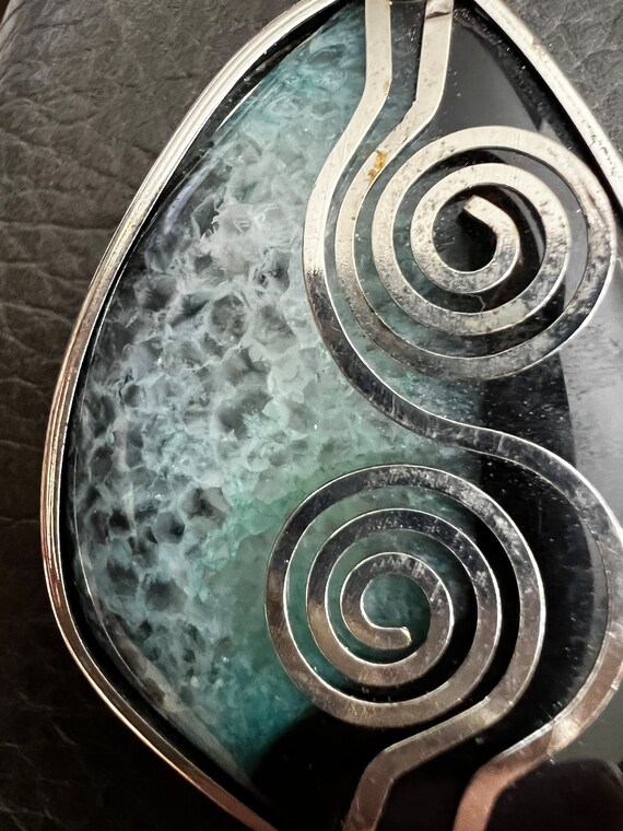 Swirly Large Blue and Black Stone Pendant, Vintag… - image 2