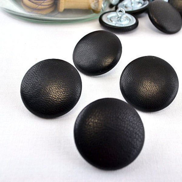 LEATHER 1-1/2 Inch #60L 38mm Extra Large Shank Upholstery Black or Gray BUTTONS