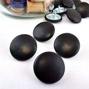 LEATHER 1-1/4 Inch #50L 32mm Large Shank Style Upholstery, Leather Hide Covered BUTTONS Black Gray