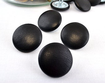 Round Black Leather Covered Buttons Decorative Button Bag Sewing Fastener