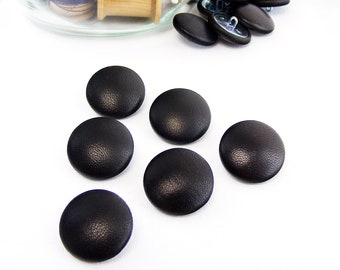 LEATHER 5/8 inch #24L 15mm Shank Backed BUTTONS Genuine Hide Black or Gray Leather