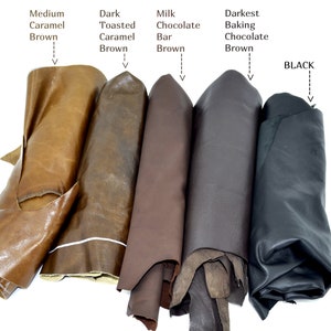 Leather colors Medium Caramel, Dark Toasted Caramel, Milk Chocolate, Darkest Baking Chocolate Brown and Black.