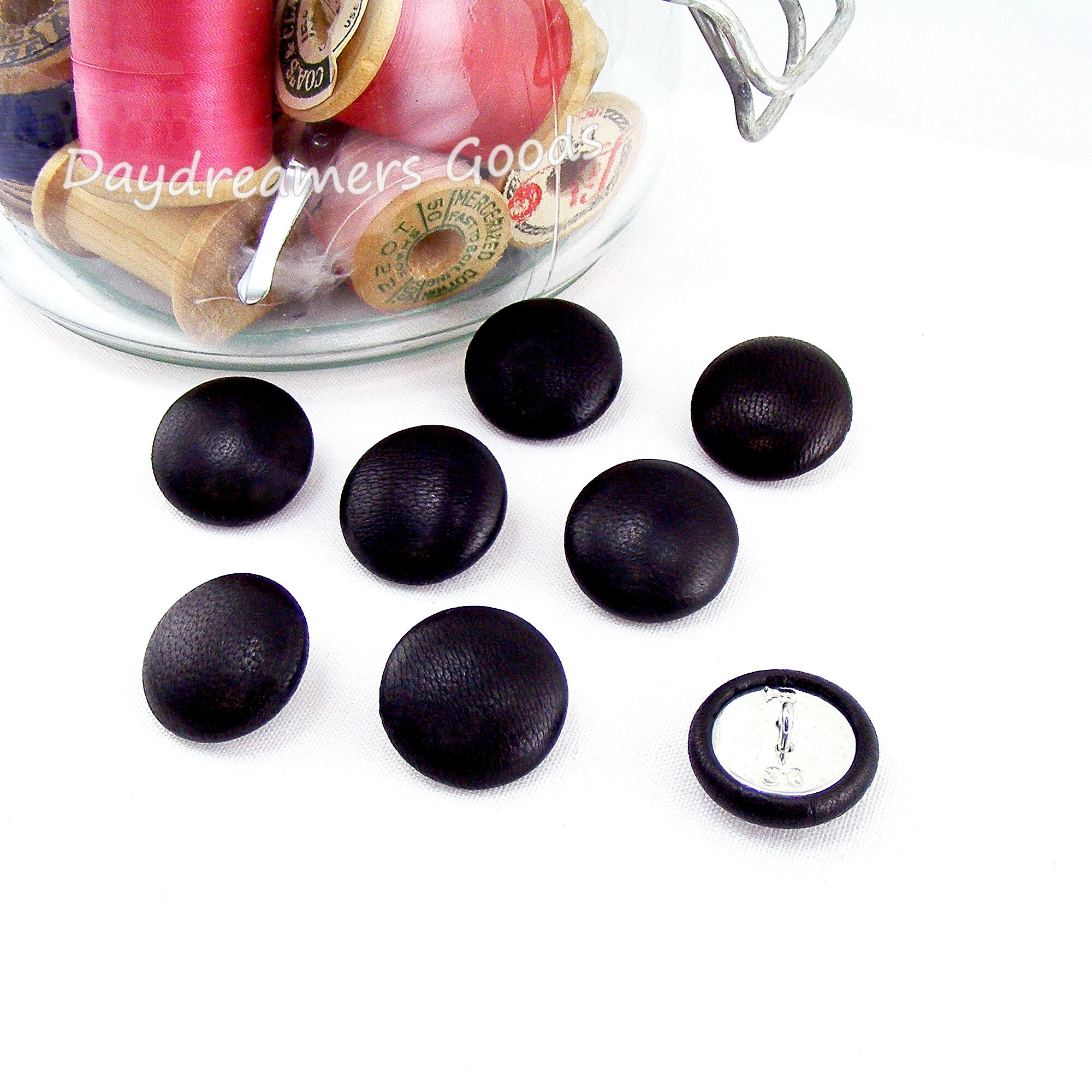 LEATHER 1 Inch #40L 25mm Shank Style BUTTONS Black or Darkest, Medium ...