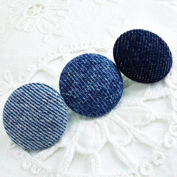 DENIM 1-1/4 Inch #50L 32mm Cloth Jean Fabric Covered Shank Style BUTTONS