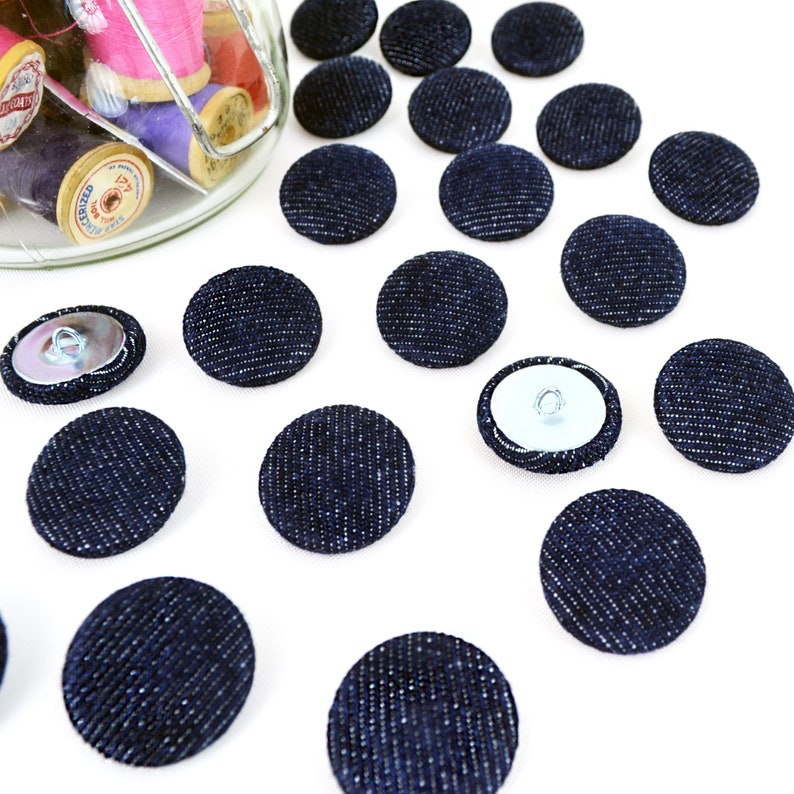 DENIM 7/8 inch 36L 23mm Black, Dark, Medium, Faded Jean Fabric Covered Shank BUTTONS image 8