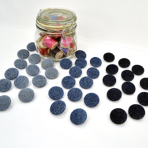 DENIM 7/8 inch #36L 23mm Black, Dark, Medium, Faded Jean Fabric Covered Shank BUTTONS