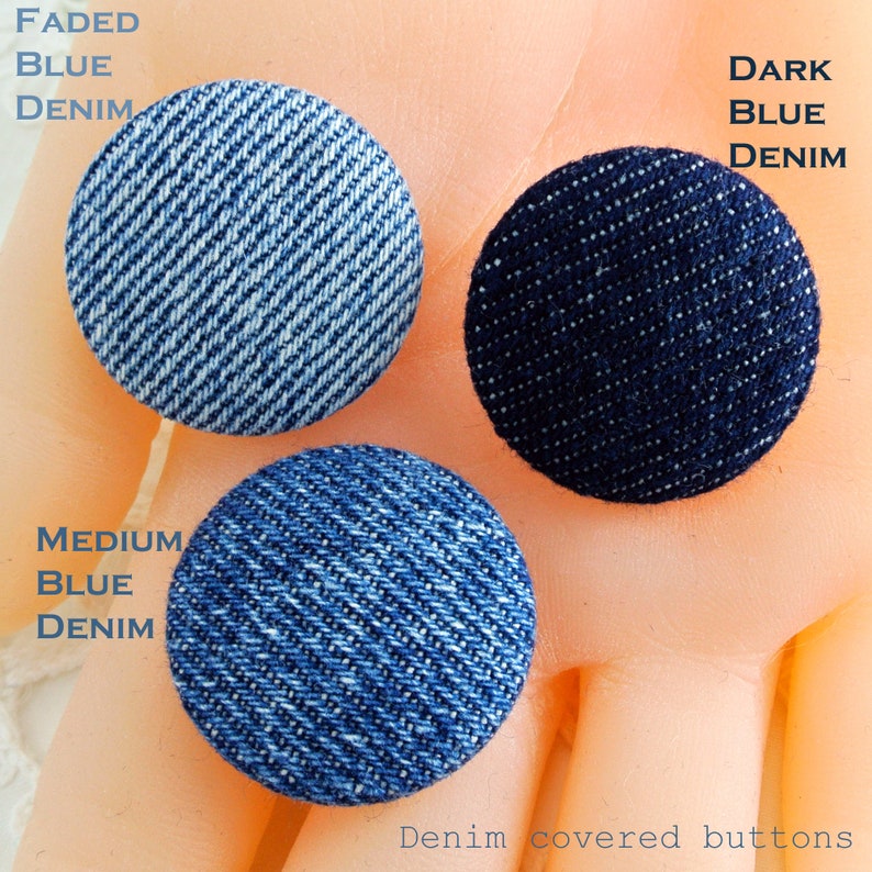 DENIM 7/8 inch 36L 23mm Black, Dark, Medium, Faded Jean Fabric Covered Shank BUTTONS BLUE/MIXED-LT-M-DK