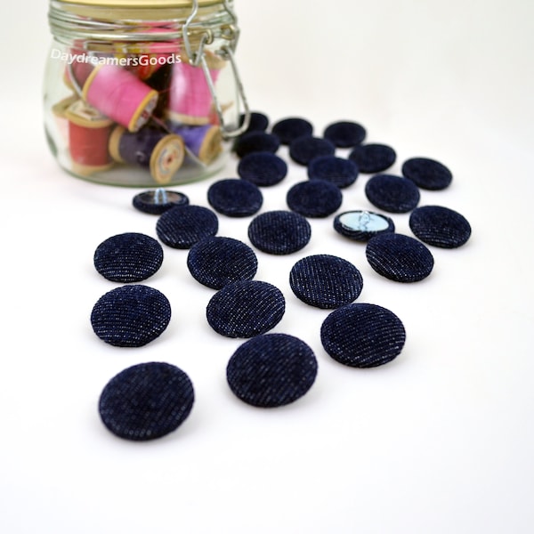 DENIM #18L 15/32" 11.5mm or #20L 1/2" 12.5mm Dark or Faded Denim Fabric Shank BUTTONS