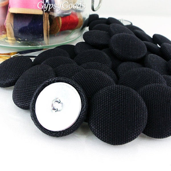 FABRIC 3/4 inch #30L 19mm Cloth Covered Shank Backed BUTTONS, Black Denim Woven, Twill and Vinyl