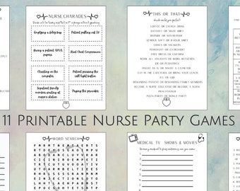 11 Printable Nurse Party Games Bundle, Graduation Games, Retirement Games, RN, LPN, Nursing Student, RN Grad, Nurses Week, Digital Download