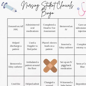 Bingo de clínicas para estudantes de enfermagem para impressão, tema de enfermagem, RN, LPN, download digital