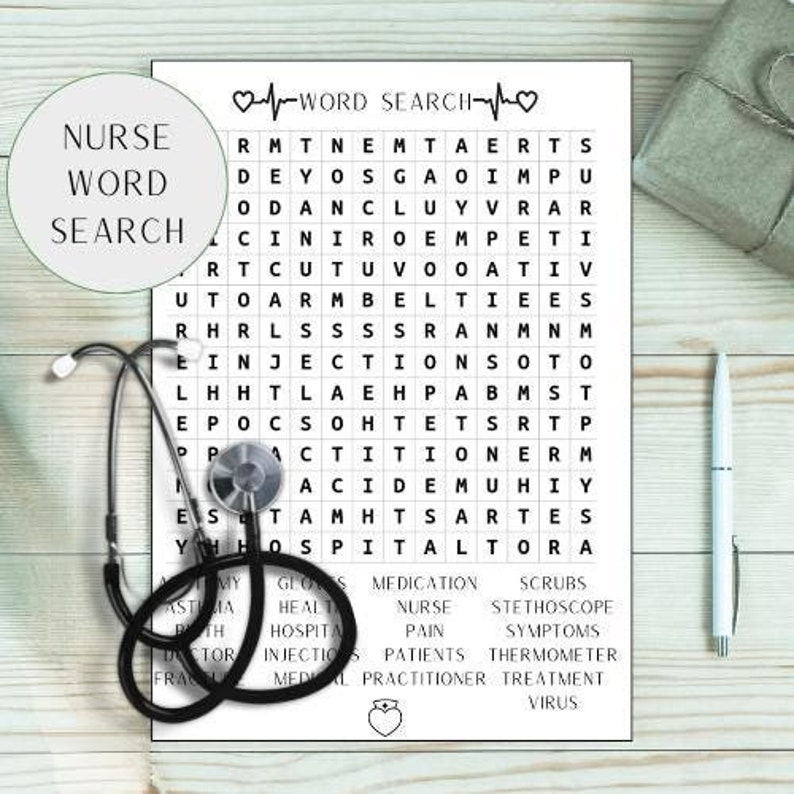 Printable Nurse Word Search Games, Nursing Theme, Graduation Games ...