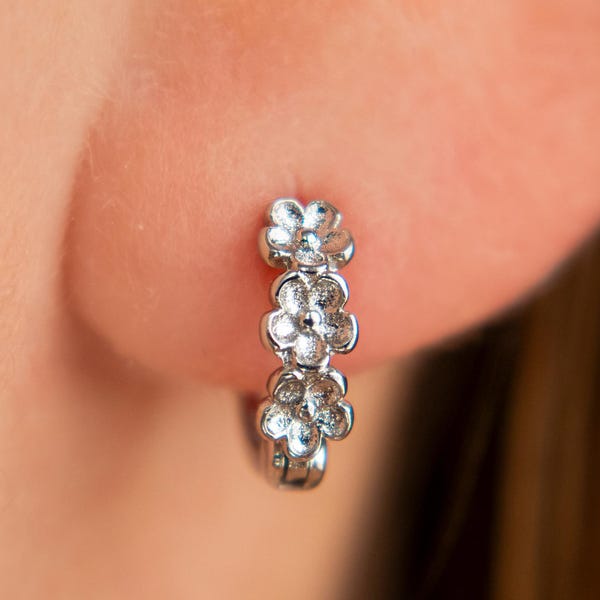 Floral Sterling Silver Hoop Earrings: Delicate Flower Hoops