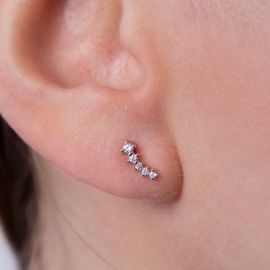 Ear Climber Earrings, Vertical Crystal Earrings, Star Comet Constellation Jewelry, Dainty Minimal Earrings, Gift for Her