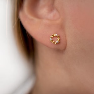 Tiny Flower Stud Earrings · Dainty Wreath Stud Earrings · Circle Flower Stud Earrings · 925 Sterling Silver Gold Plated Stud Earrings